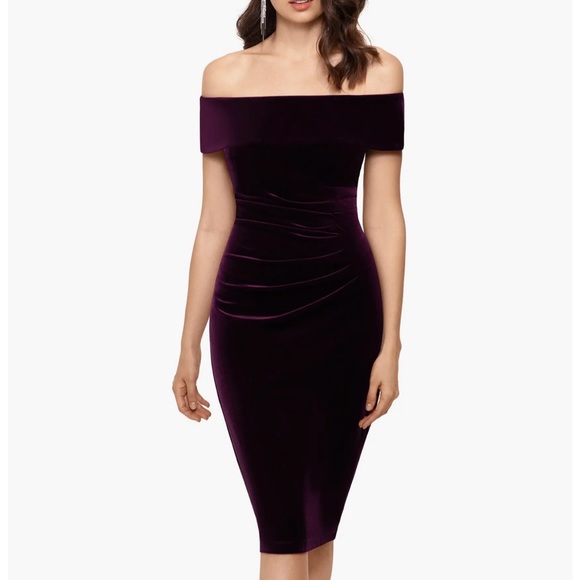 Xscape Women's Plus Velvet Off the Shoulder Evening Dress Purple Size 18W main image 0